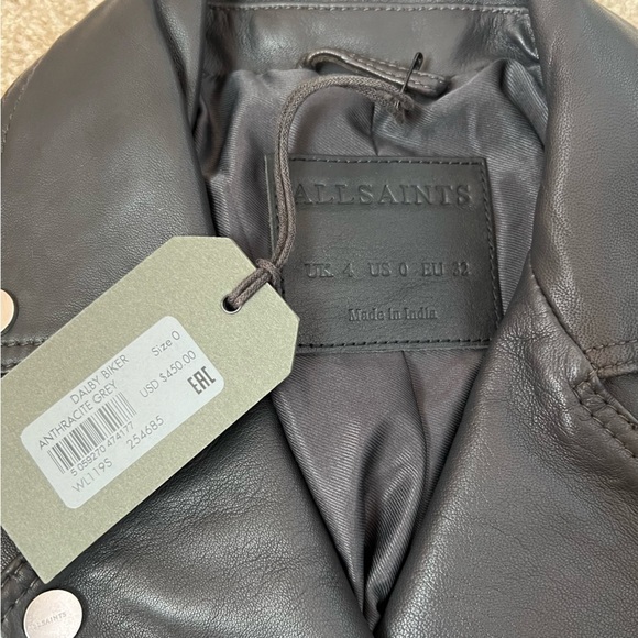 AllSaints Dalby biker jacket anthracite grey US 0/UK4 new with tags - Picture 4 of 11